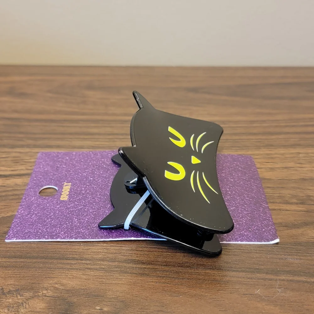 Black Cat Hair Clip Yellow Eyes Whiskers Halloween Spooky‎